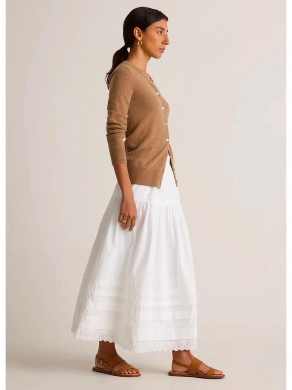 Quince White cotton poplin midi skirt w lace trim New small